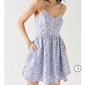 Francesca's Floral Ruffle Trim Fit And Flare Dress